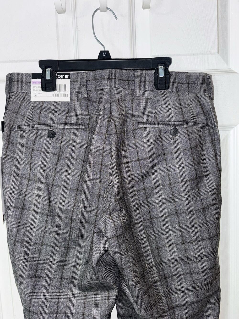 Men’s Pants 32X30 Bar III Slim Fit Wool Blend Gray & Brown Plaid NWT